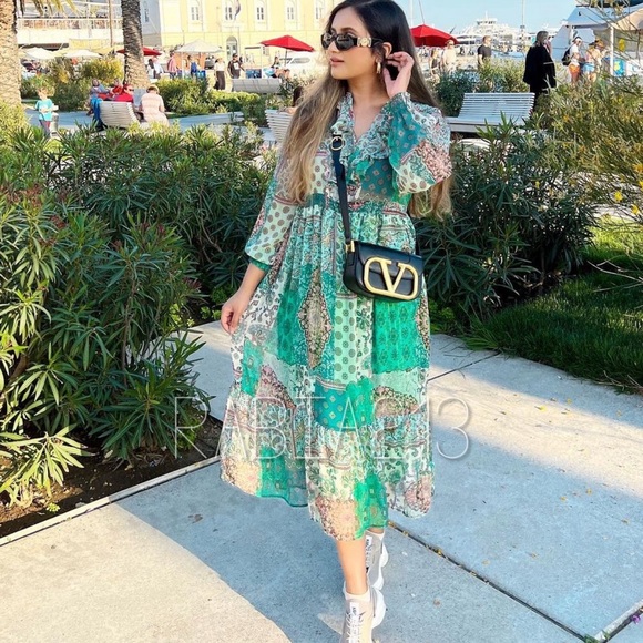 ZARA PATCHWORK PRINT MIDI DRESS - Picture 4 of 10